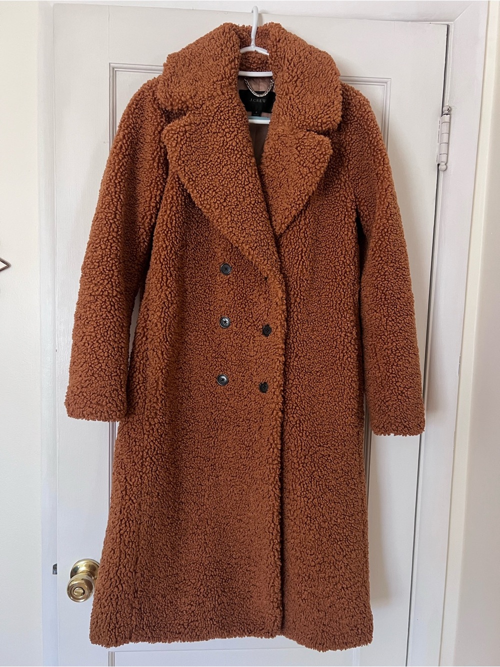 J. Crew Long Teddy Faux-Shearling Coat in Rust Brown
